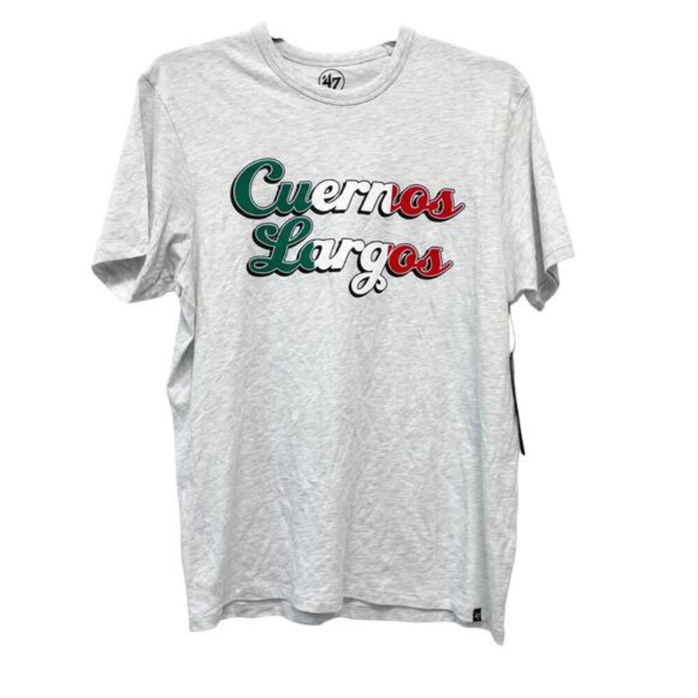 '47 Brand Men's Cuernos Largos Print‎ Crewneck Short Sleeve T-Shirt Gray Large